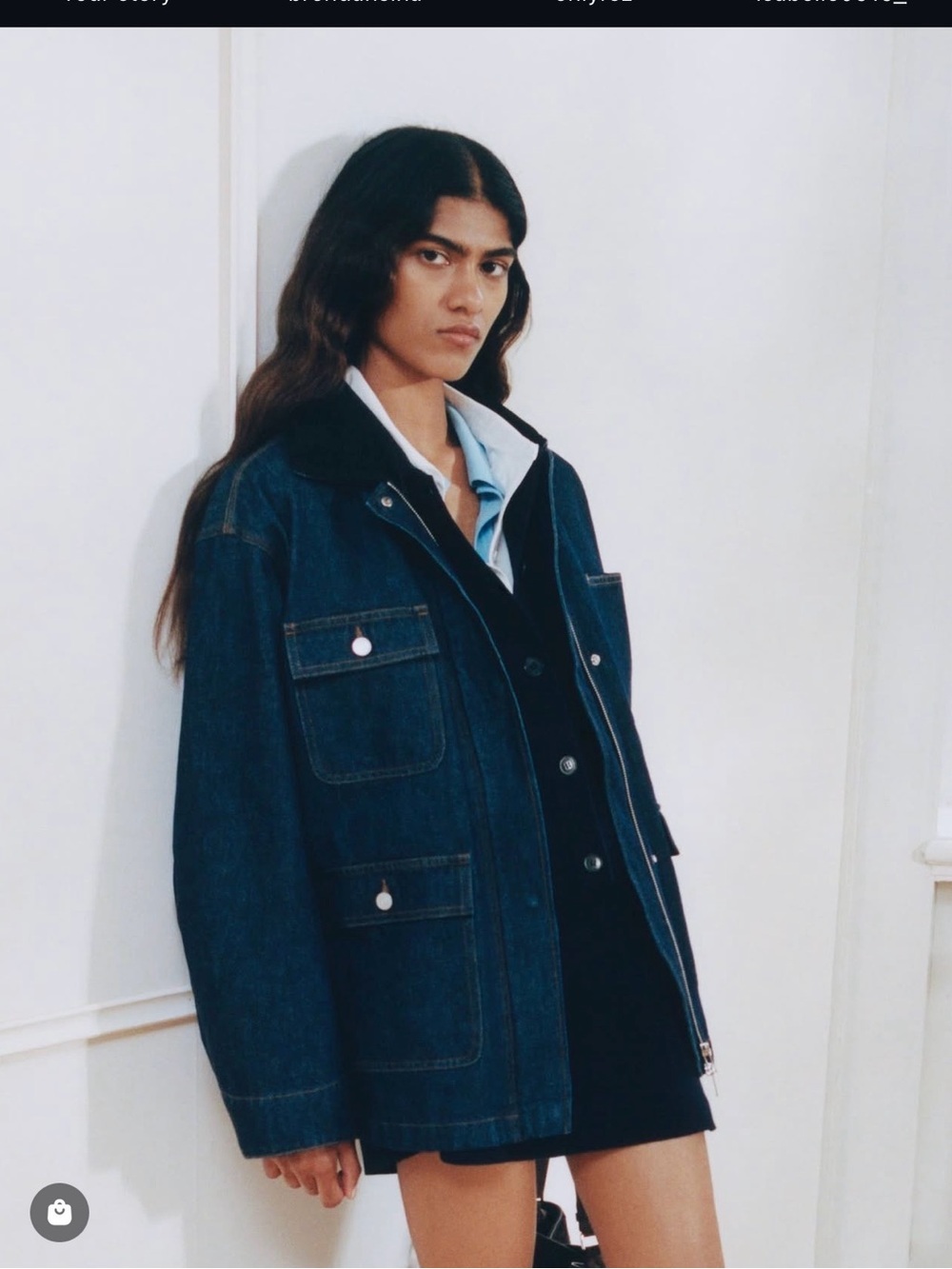 Arket Dark Blue Denim Jacket with Black Corduroy Collar - Picture 2 of 7